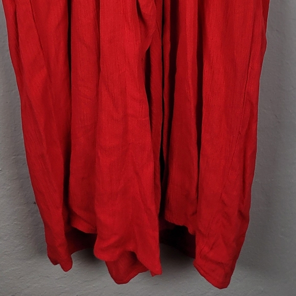 Hiatus Short Sleeve Holiday Red‎ Rayon Wrap Jumpsuit Boho Cropped Wide Leg - Picture 4 of 10